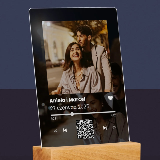 Zdjęcie I Podpis: Spotify Z Kodem Qr Na Ślub - Wydruk Na Szkle Akrylowym