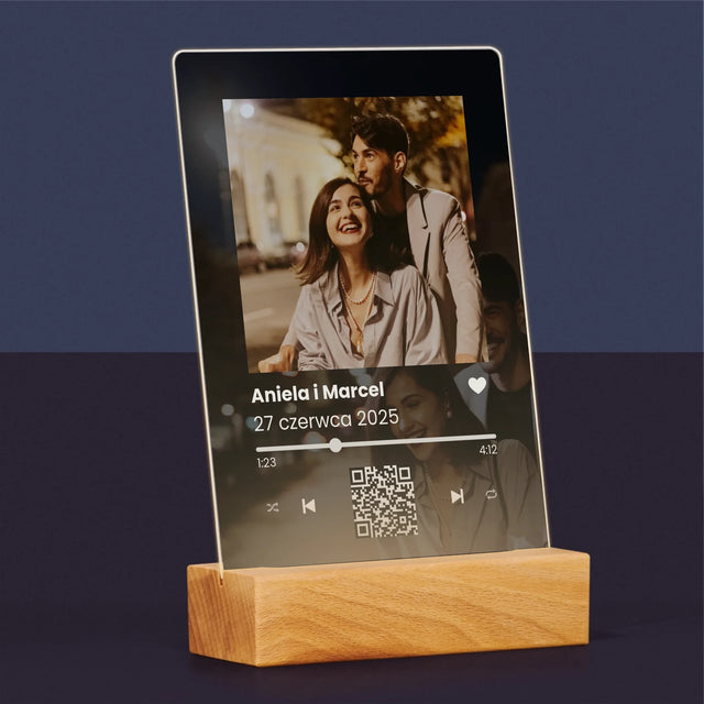 Zdjęcie I Podpis: Spotify Z Kodem Qr Na Ślub - Wydruk Na Szkle Akrylowym