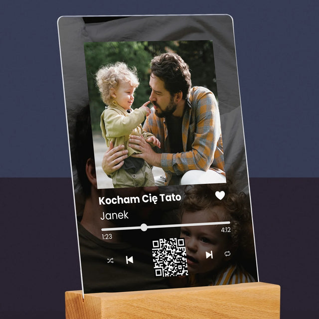 Zdjęcie I Podpis: Spotify Z Kodem Qr Dla Taty - Wydruk Na Szkle Akrylowym