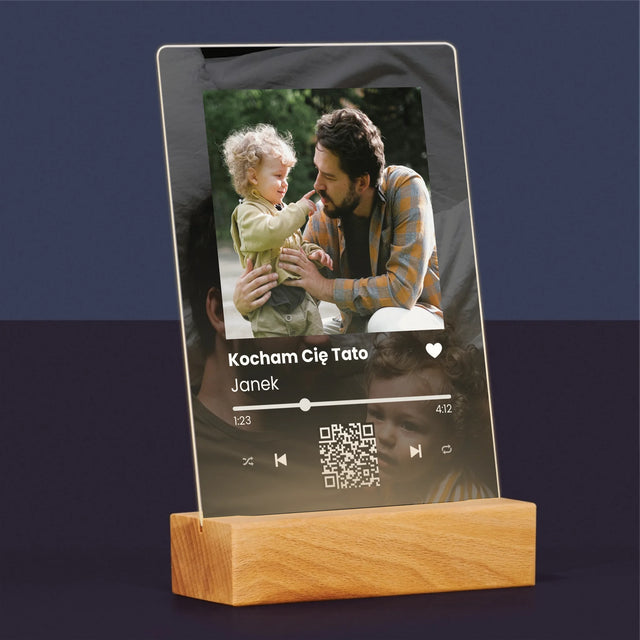 Zdjęcie I Podpis: Spotify Z Kodem Qr Dla Taty - Wydruk Na Szkle Akrylowym