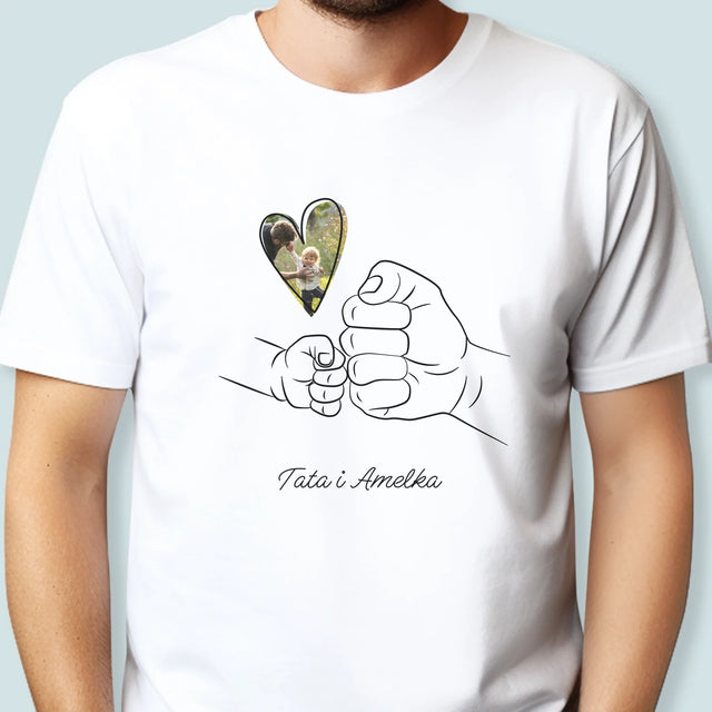 Zdjęcie I Podpis: Tata Dziecko Rączka - Koszulka Męska z Nadrukiem