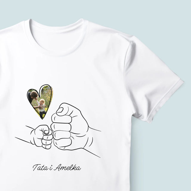 Zdjęcie I Podpis: Tata Dziecko Rączka - Koszulka Męska z Nadrukiem