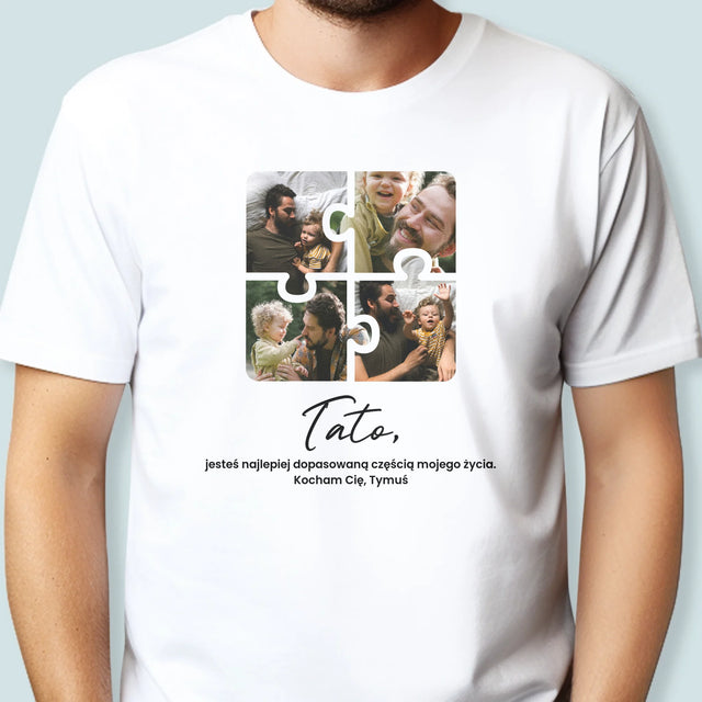 Fotokolaż: Puzzle Zdjęcia Dla Taty - Koszulka Męska z Nadrukiem