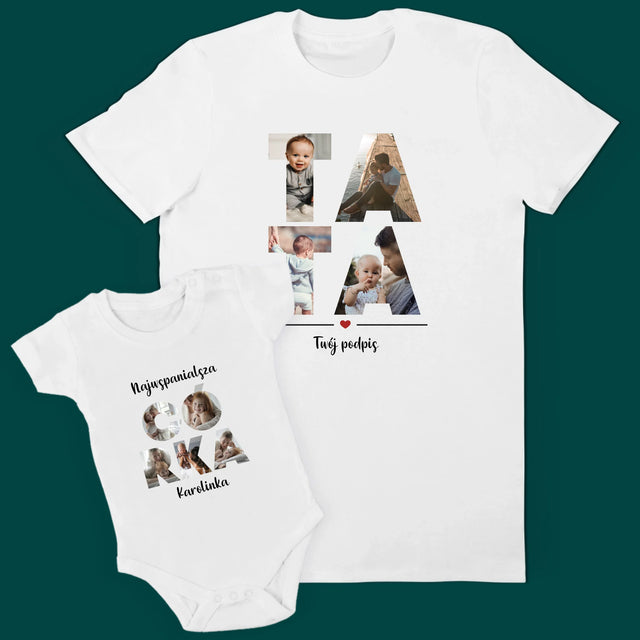 Słowo Ze Zdjęć: Tata z Córeczką - Zestaw Koszulka Męska i Body Niemowlęce