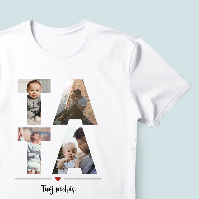 Słowo Ze Zdjęć: Tata - Koszulka Męska z Nadrukiem