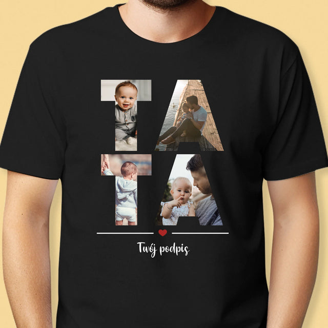 Słowo Ze Zdjęć: Tata - Koszulka Męska z Nadrukiem