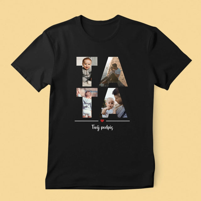 Słowo Ze Zdjęć: Tata - Koszulka Męska z Nadrukiem