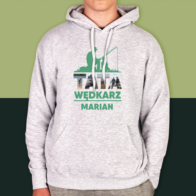 Słowo Ze Zdjęć: Tata Wędkarz - Bluza Męska z Kapturem