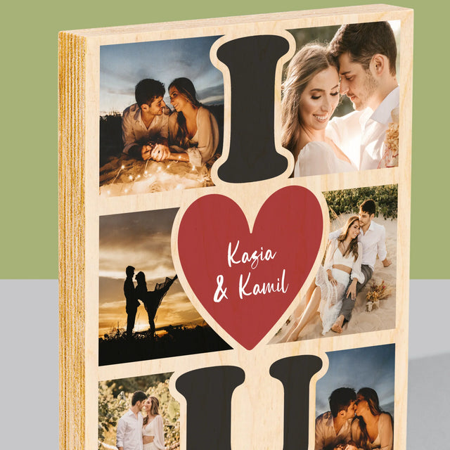 Fotokolaż: I Love You - Wydruk Na Drewnie