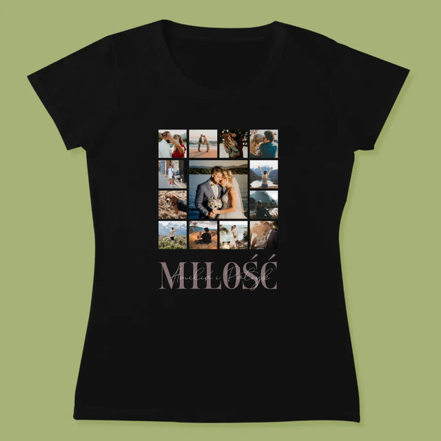 Fotokolaż: Miłość Imiona - Koszulka Damska z Nadrukiem