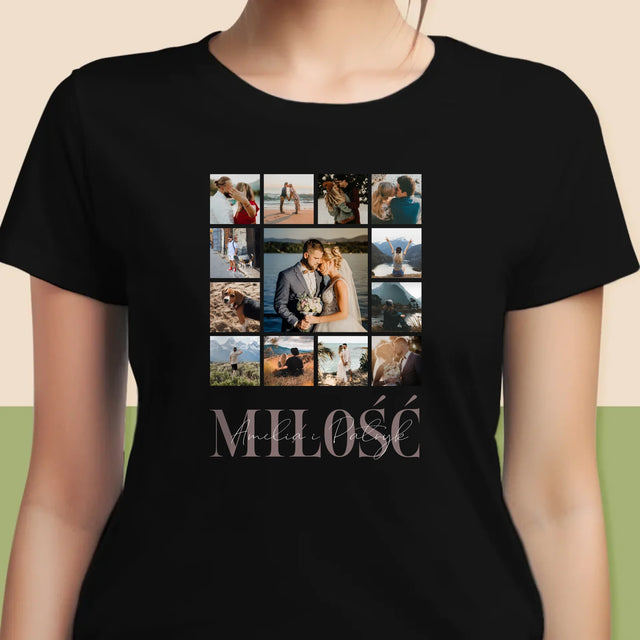Fotokolaż: Miłość Imiona - Koszulka Damska z Nadrukiem