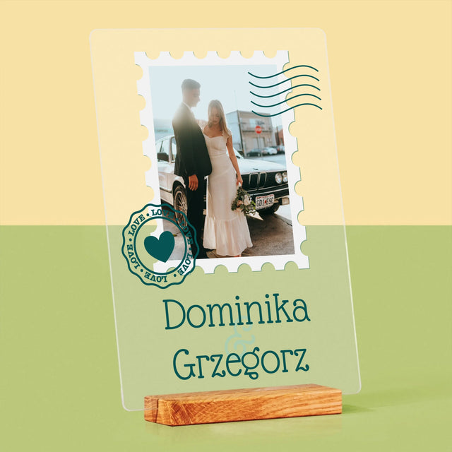 Zdjęcie i Podpis: Ślubna Pocztówka - Wydruk Na Szkle Akrylowym