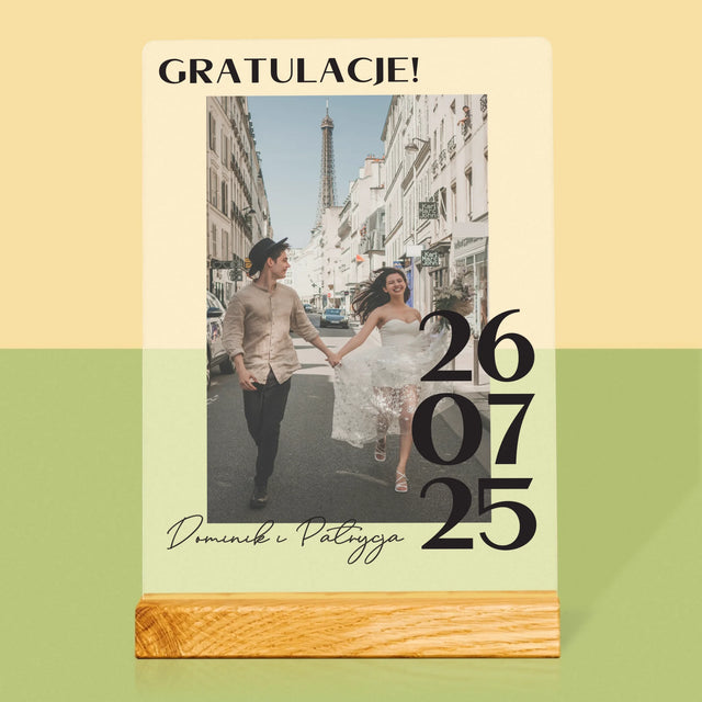 Zdjęcie i Podpis: Gratulacje z Okazji Ślubu - Wydruk Na Szkle Akrylowym