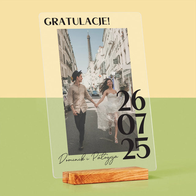 Zdjęcie i Podpis: Gratulacje z Okazji Ślubu - Wydruk Na Szkle Akrylowym