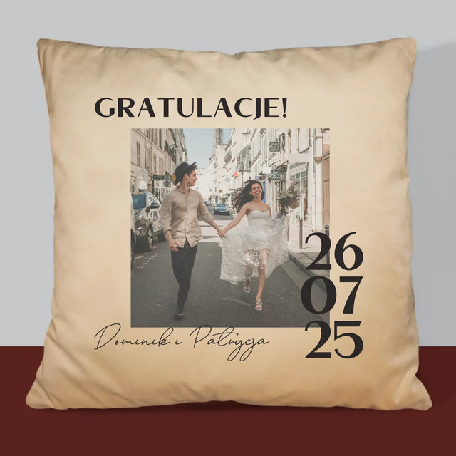 Zdjęcie i Podpis: Gratulacje z Okazji Ślubu - Poduszka z Nadrukiem