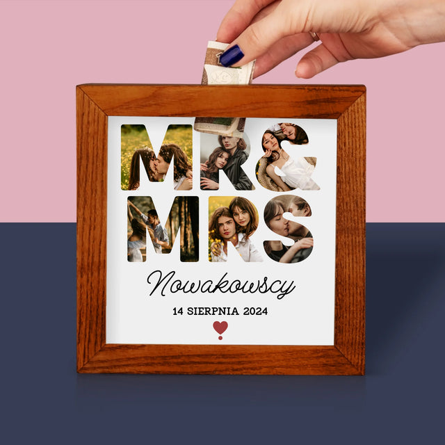 Słowo Ze Zdjęć: Mr&Mrs - Drewniana Skarbonka