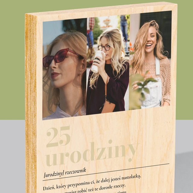 Fotokolaż: 25 Urodziny Definicja - Wydruk Na Drewnie