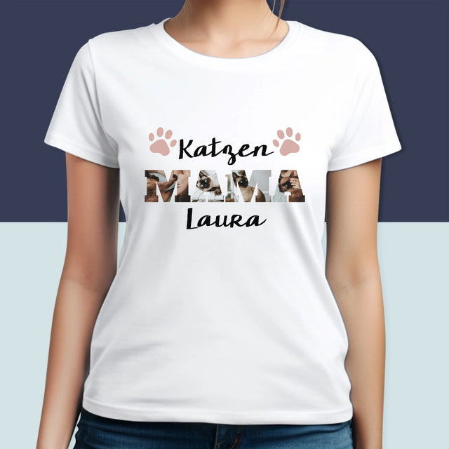 Słowo Ze Zdjęć: Kocia Mama  - Koszulka Damska z Nadrukiem