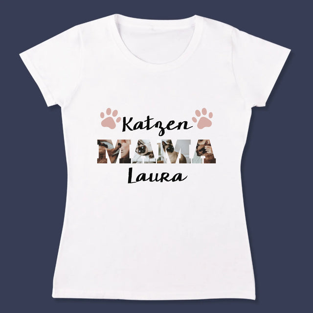 Słowo Ze Zdjęć: Kocia Mama  - Koszulka Damska z Nadrukiem