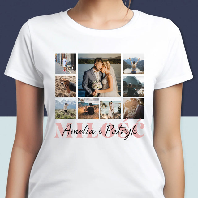 Fotokolaż: Miłość Imiona - Koszulka Damska z Nadrukiem