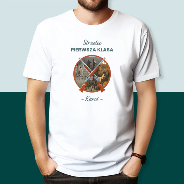 Fotokolaż: Strzelec Pierwsza Klasa - Koszulka Męska z Nadrukiem