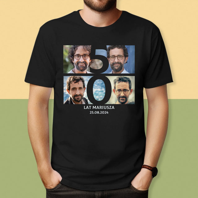 Fotokolaż: 50 Lat Cyfra Zdjęcia - Koszulka Męska z Nadrukiem