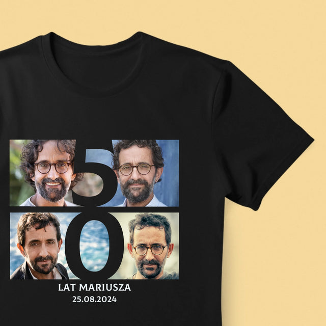 Fotokolaż: 50 Lat Cyfra Zdjęcia - Koszulka Męska z Nadrukiem