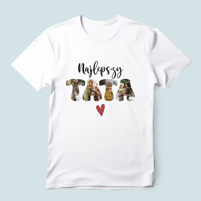 Zdjęcie I Podpis: Najlepszy Tata Serce - Koszulka Męska z Nadrukiem