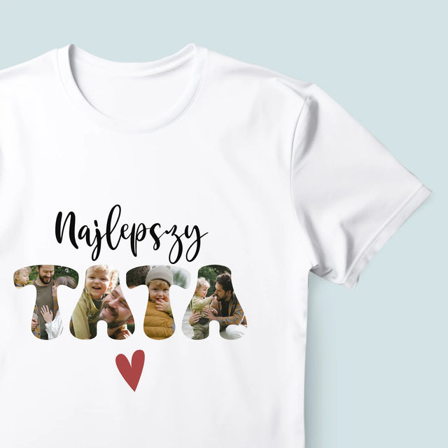 Zdjęcie I Podpis: Najlepszy Tata Serce - Koszulka Męska z Nadrukiem