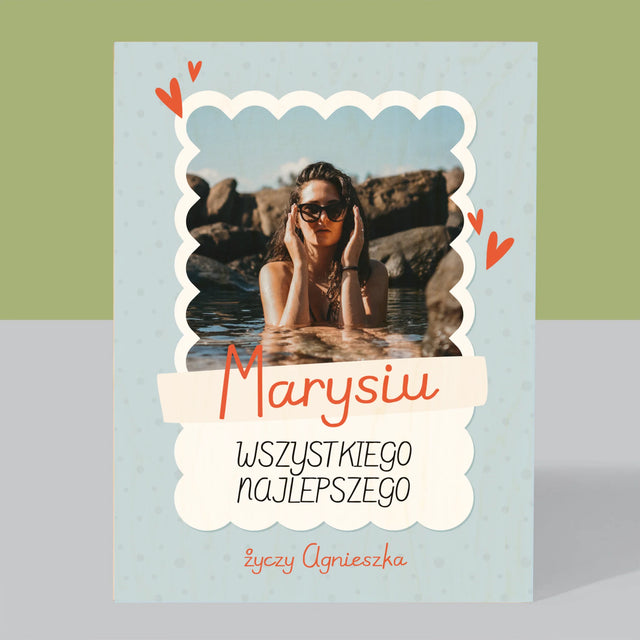 Zdjęcie i Podpis: Urodzinowa Ramka - Wydruk Na Drewnie
