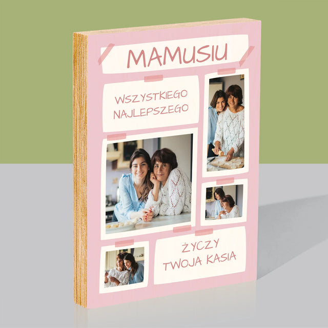 Fotokolaż: Mamusiu Wszystkiego Najlepszego - Wydruk Na Drewnie