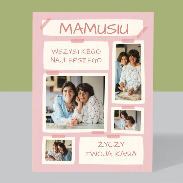 Fotokolaż: Mamusiu Wszystkiego Najlepszego - Wydruk Na Drewnie
