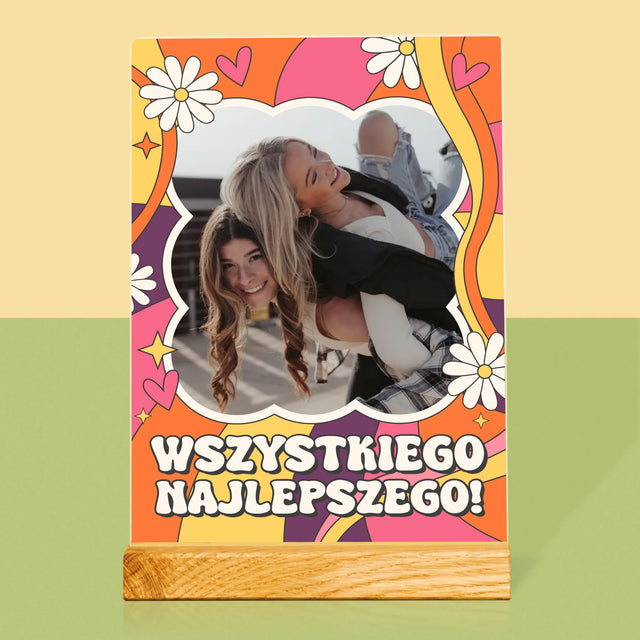 Zdjęcie i Podpis: Wszystkiego Najlepszego Groovy - Wydruk Na Szkle Akrylowym