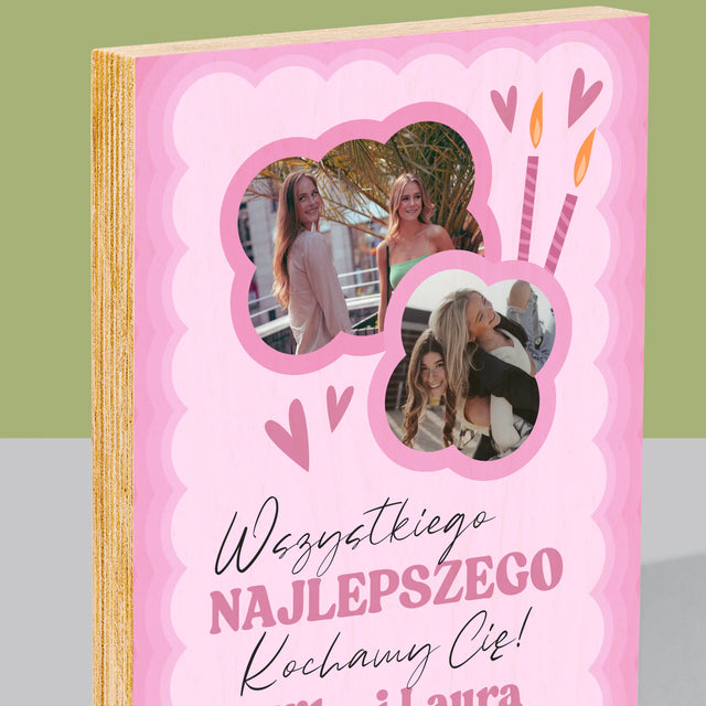 Fotokolaż: Różowe Urodziny - Wydruk Na Drewnie