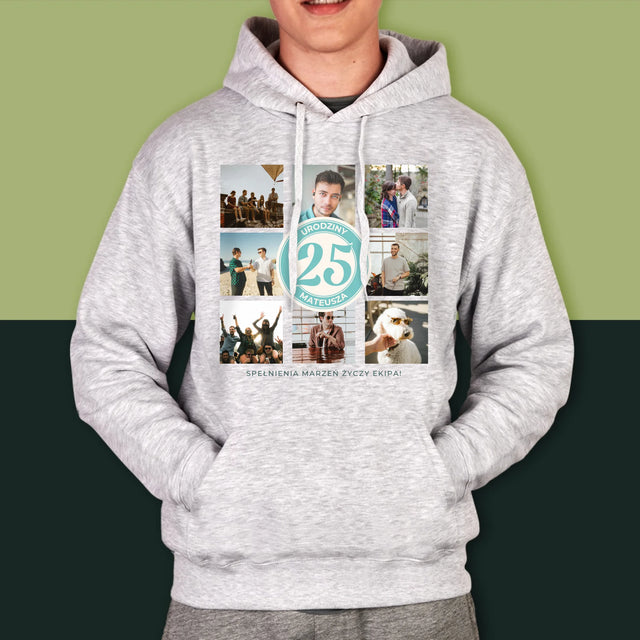 Fotokolaż: 25 Urodziny - Bluza Męska z Kapturem