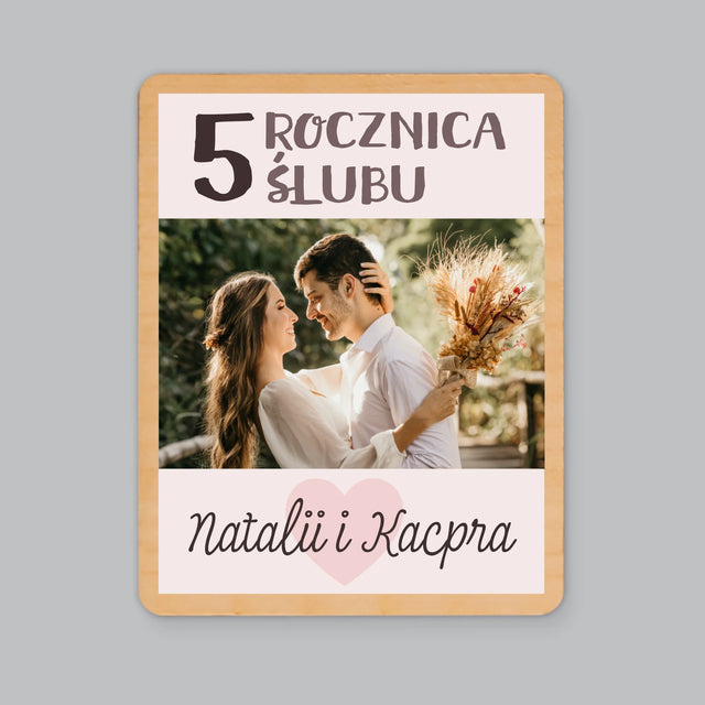 Fotokolaż: 5 Rocznica Ślubu - Magnes Drewniany