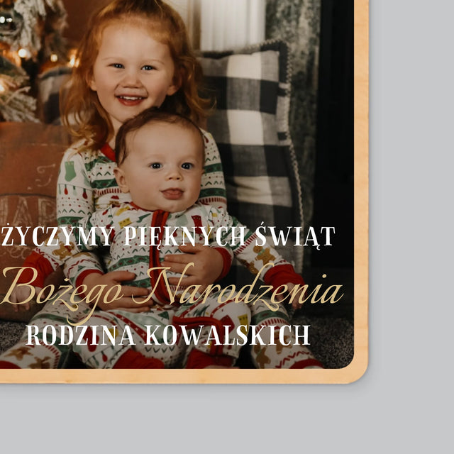 Zdjęcie i Podpis: Pięknych Świąt - Magnes Drewniany