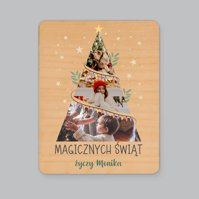 Fotokolaż: Magicznych Świąt Choinka - Magnes Drewniany