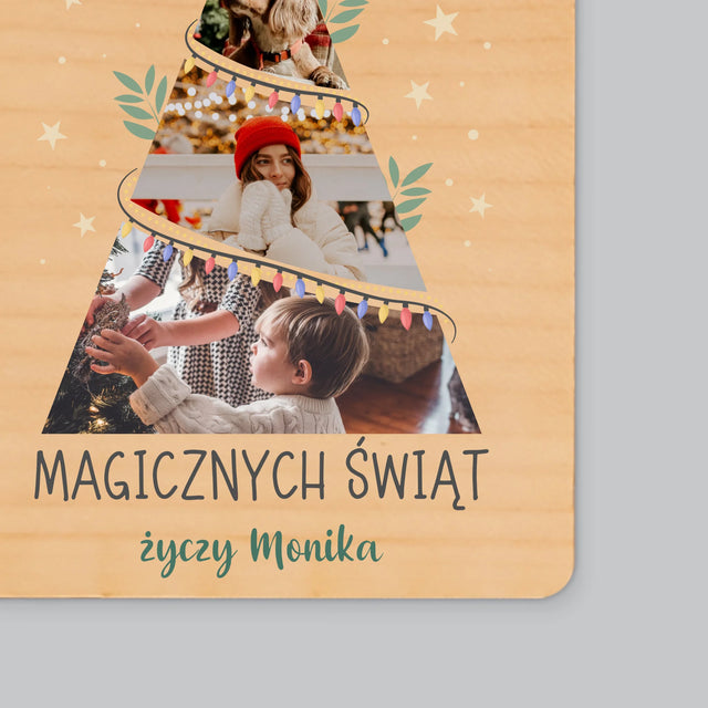 Fotokolaż: Magicznych Świąt Choinka - Magnes Drewniany