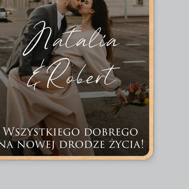 Zdjęcie i Podpis: Ślubne Zdjęcie Życzenia - Magnes Drewniany