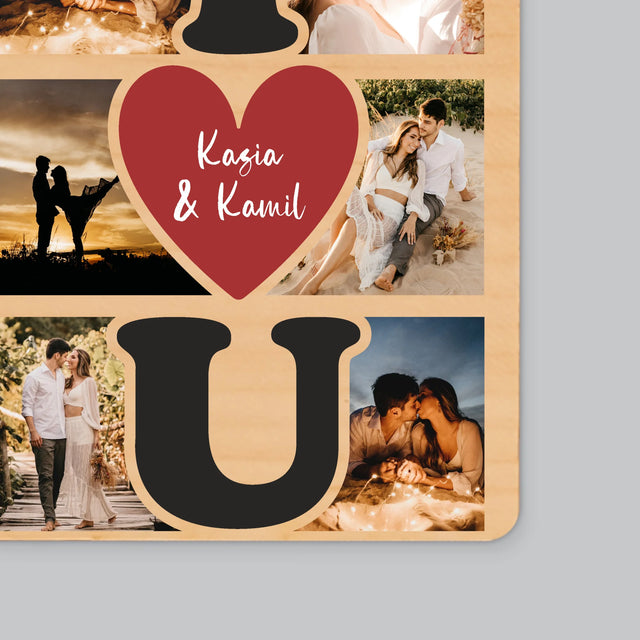 Fotokolaż: i Love You - Magnes Drewniany