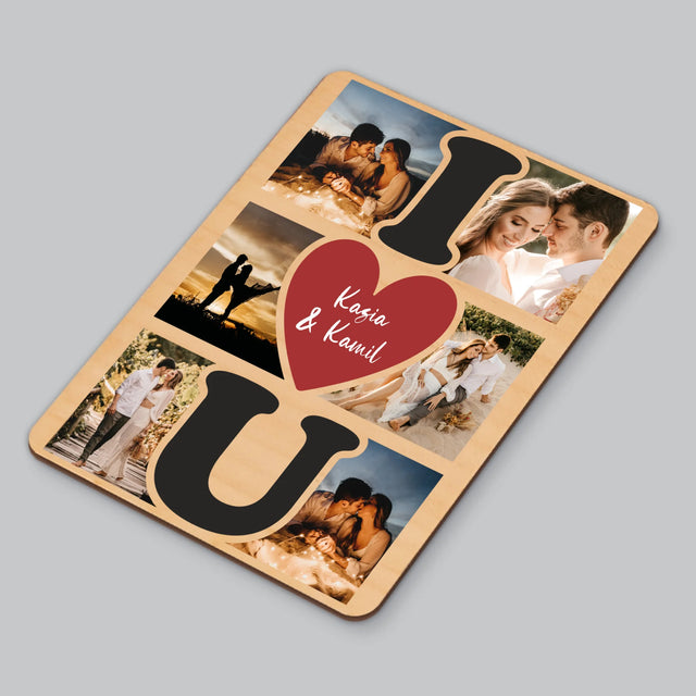 Fotokolaż: i Love You - Magnes Drewniany