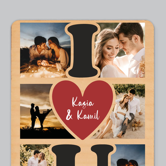 Fotokolaż: i Love You - Magnes Drewniany