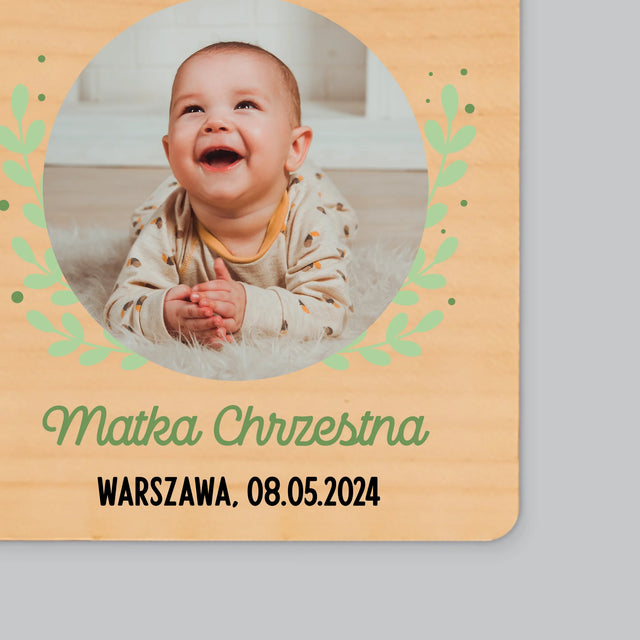 Zdjęcie i Podpis: z Okazji Chrztu Świętego - Magnes Drewniany
