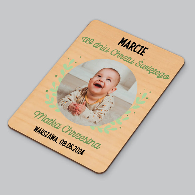 Zdjęcie i Podpis: z Okazji Chrztu Świętego - Magnes Drewniany