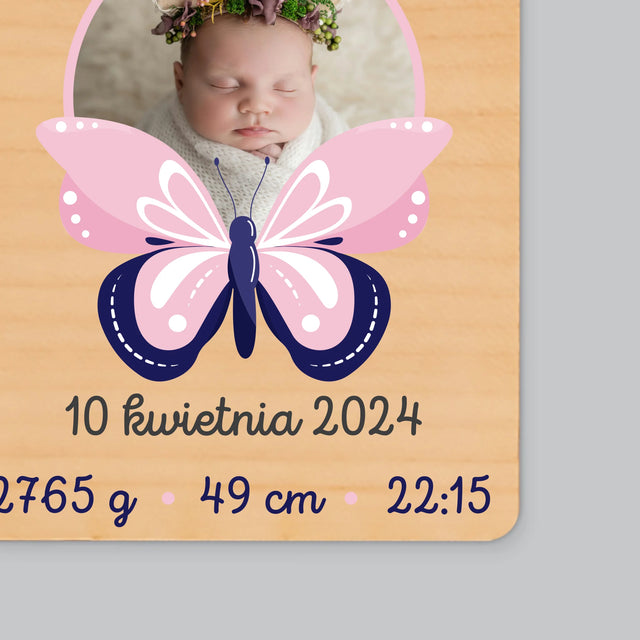 Metryczka Dziecka: Motylek - Magnes Drewniany