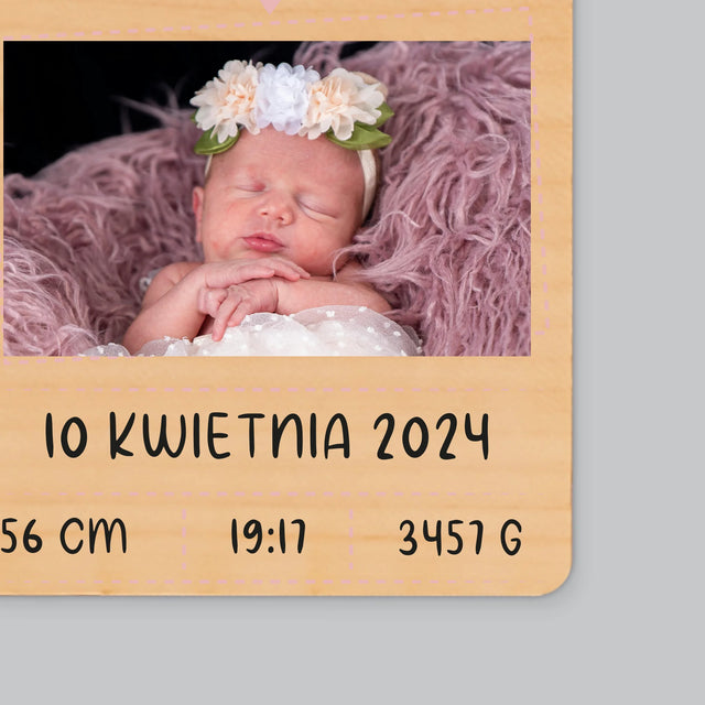 Metryczka Dziecka: Serduszko Dziewczynka - Magnes Drewniany
