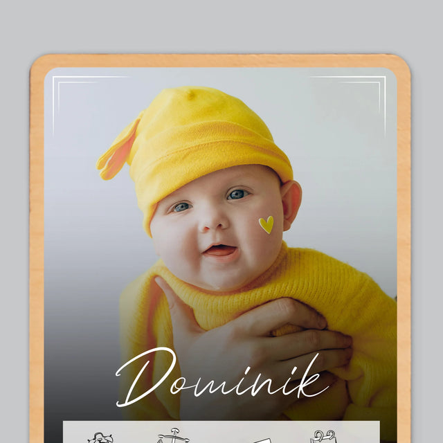Metryczka Dziecka: Ramka - Magnes Drewniany