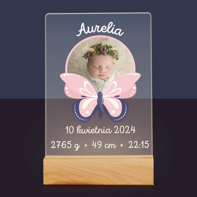 Metryczka Dziecka: Motylek - Wydruk Na Szkle Akrylowym