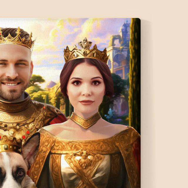 Królewski Portret: Królewska Para z Pupilem - Wydruk z Twoim Zdjęciem